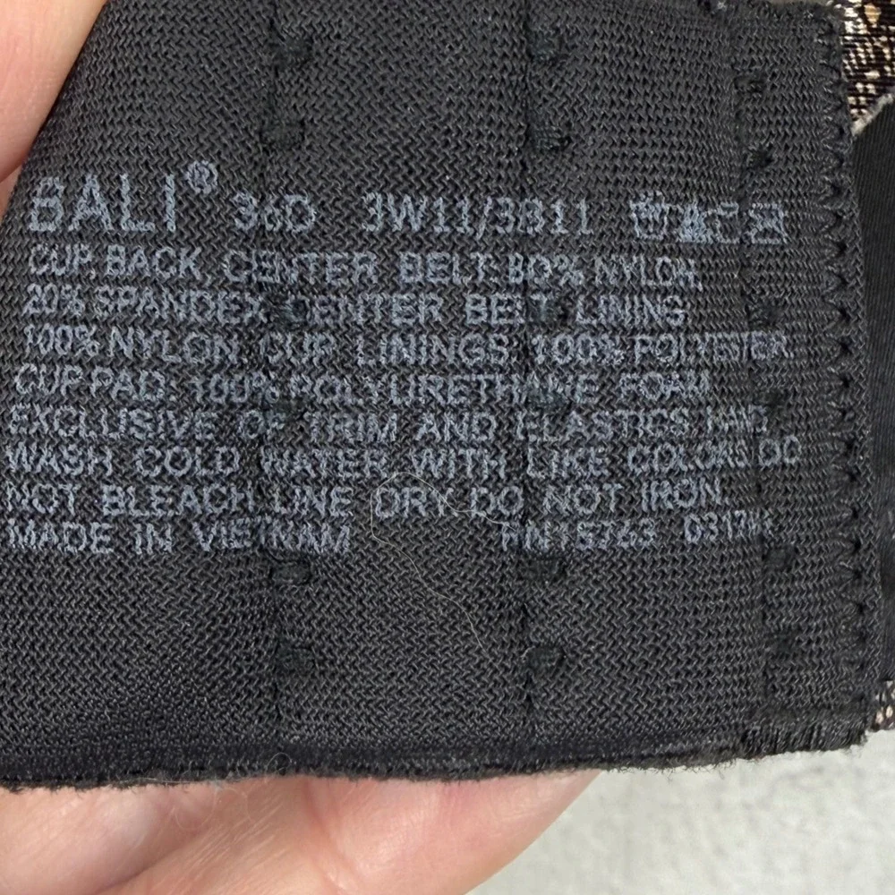 Bali 36D Black Lace‎ Desire Underwire Bra Full Coverage 3W11 3811 Nude Print